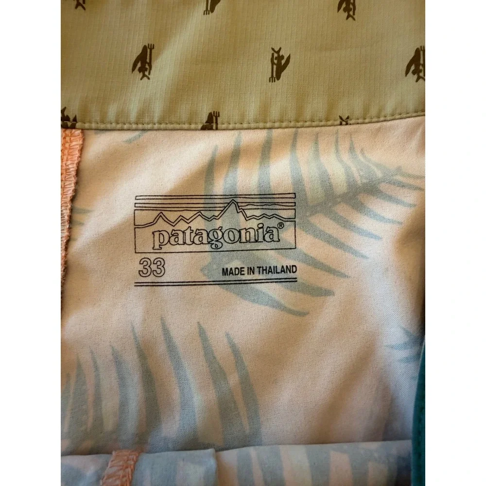 Patagonia Mens Board Shorts 33 Orange Blue‎ Palm Leaf Print Swim Trunks